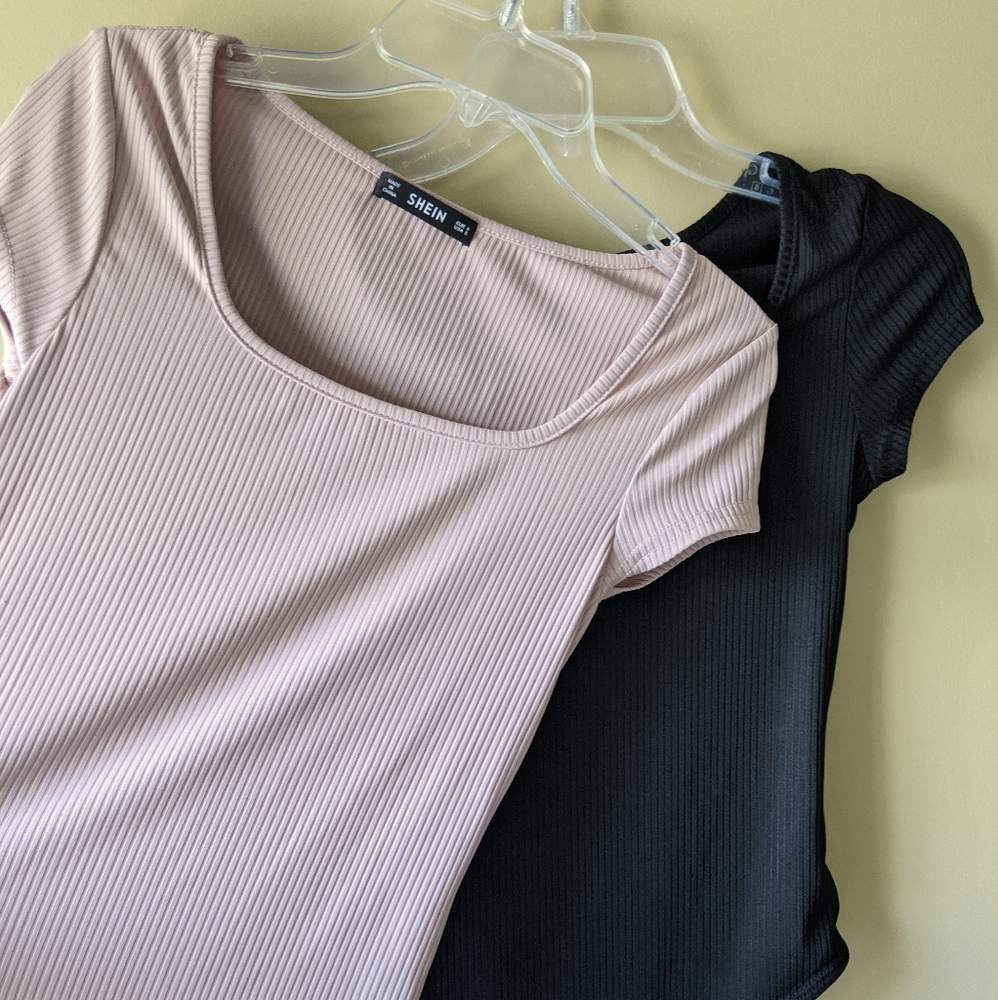 SET of Ribbed Square-Neck Bodysuits